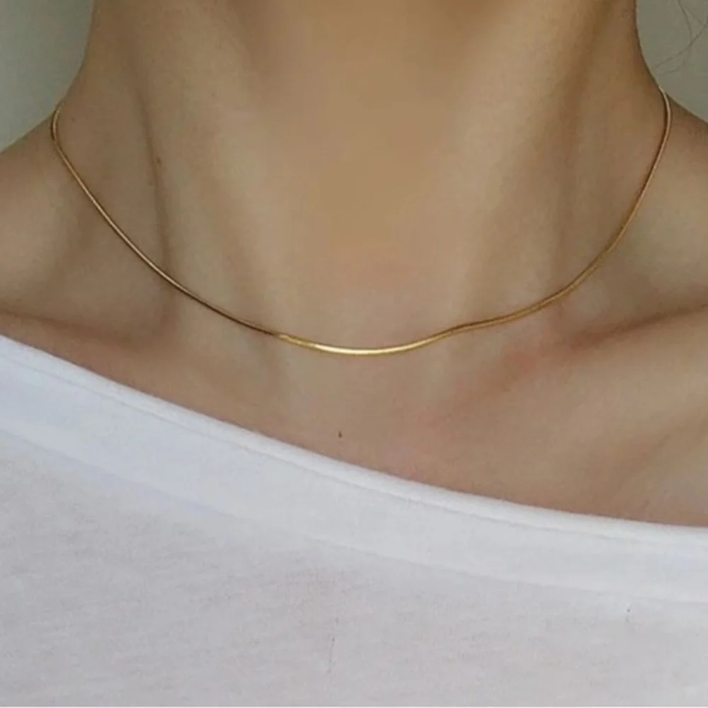 Minimalist Gold Flat Snake Chain Necklace